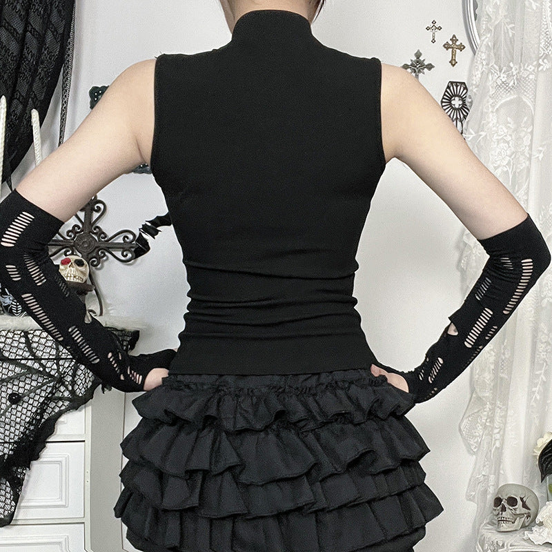 Dark Removable Chain Top Gothic Style Casual Blouse