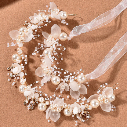 Bridal Pearl Handcrafted Wrist Flower and Headband Set