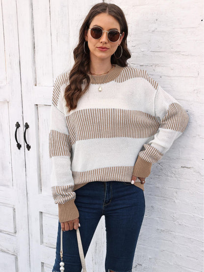 Casual Striped Pullover Sweater Soft Acrylic Knit Fashion