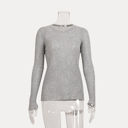 Round Neck See Through Knit Top