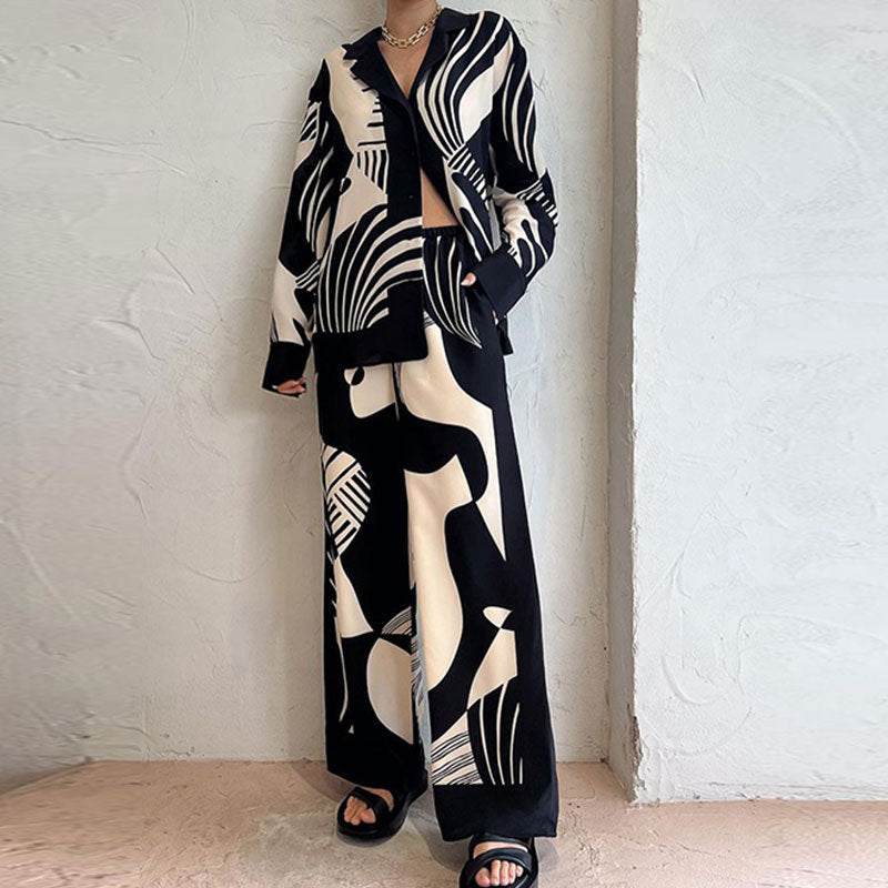 Elegant Batwing Sleeve Printed Two-Piece Set