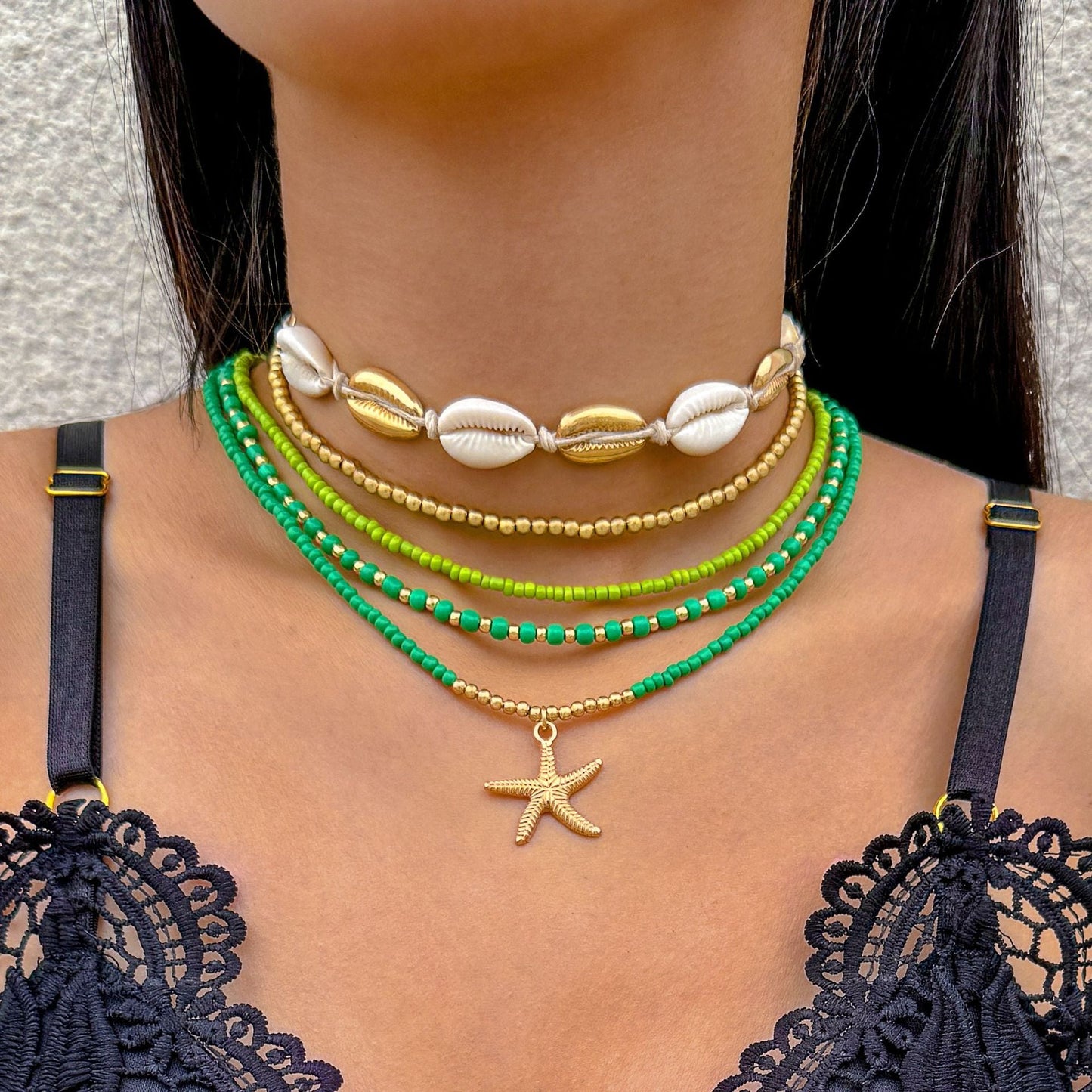 Bohemian Seashell Beaded Anklets Set With Starfish Elements