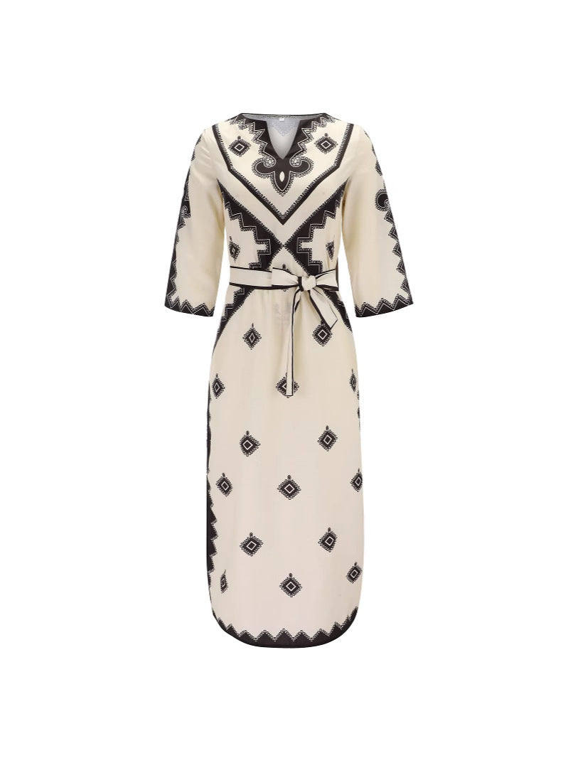 Bohemian Floral Belted Maxi Dress Elegant Commuter Style