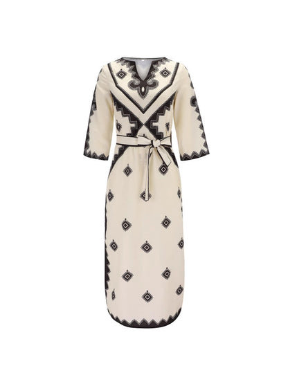 Bohemian Floral Belted Maxi Dress Elegant Commuter Style