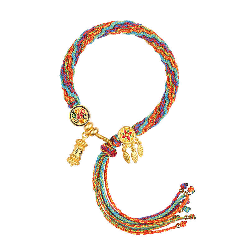 Tibetan Knitting Bracelet With Six Words Of Truth, Hand-Woven Cotton Thread, National Style Bracelet For Men And Women