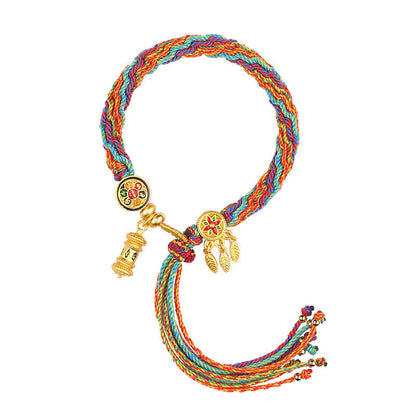 Tibetan Knitting Bracelet With Six Words Of Truth, Hand-Woven Cotton Thread, National Style Bracelet For Men And Women