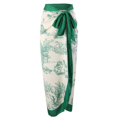 Vintage Print Slim Fit Swimwear with Cover Dress