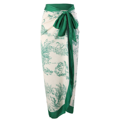 Vintage Print Slim Fit Swimwear with Cover Dress