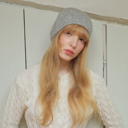 Solid Color Knit Beanie Hat for Women in Alpaca Wool Blend