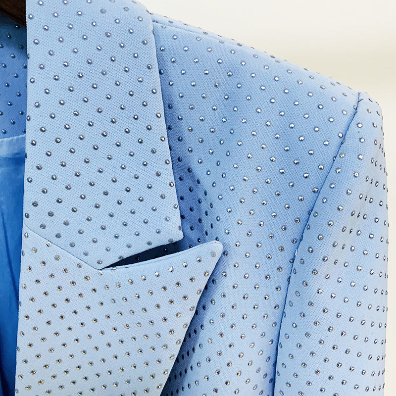 Blingbling Suit Top With One-Button And Flared Trousers Set