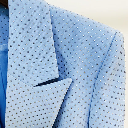 Blingbling Suit Top With One-Button And Flared Trousers Set