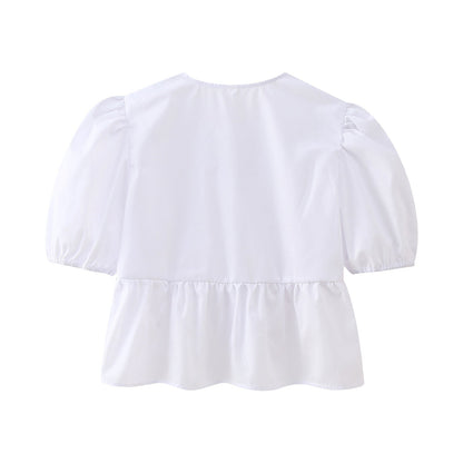 Cute Tie Front Round Neck Pullover Top