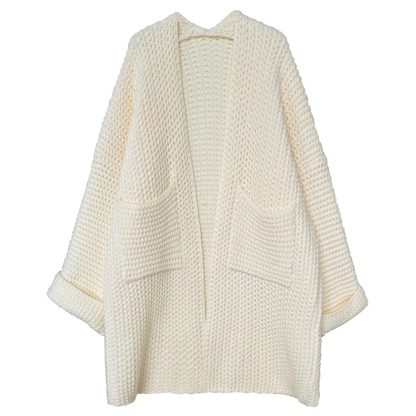 Solid Color Hollow Out Open Front Knit Cardigan
