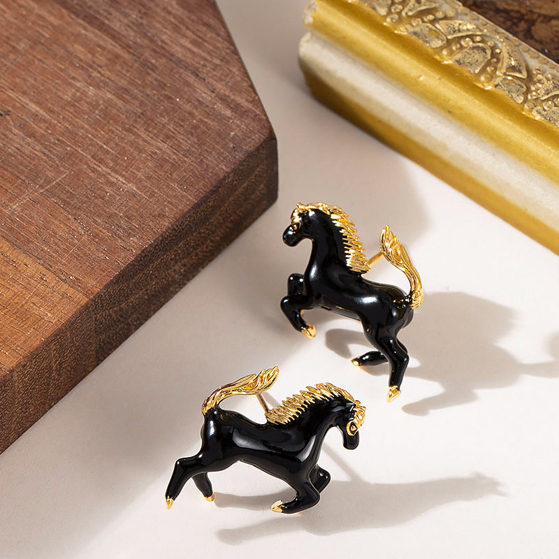 Elegant Enamel Horse Zodiac Stud Earrings For Women