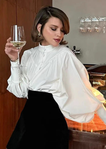Balloon Sleeve Blouse Lightweight White Fabric
