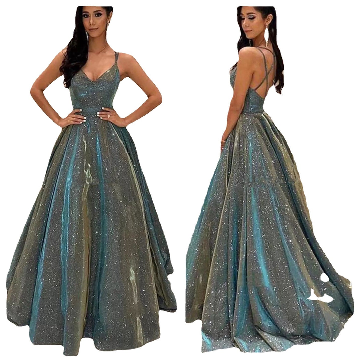 Elegant A-Line Evening Gown with Sequin Detail