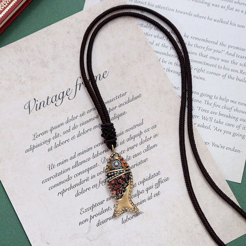 Minority Design Nepal Copper Fish Tibetan Handmade Necklace Men'S And Women'S Ethnic Style Retro Temperament Simple Earring Set