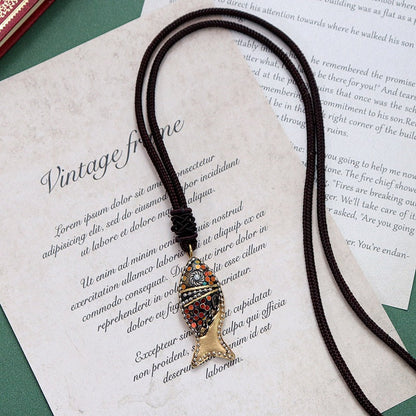 Minority Design Nepal Copper Fish Tibetan Handmade Necklace Men'S And Women'S Ethnic Style Retro Temperament Simple Earring Set