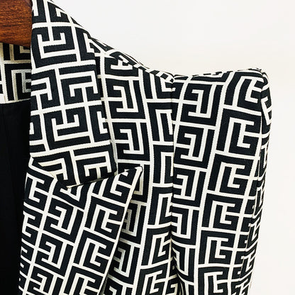 Stylish Geometric Pattern Blazer With Single Button Closure