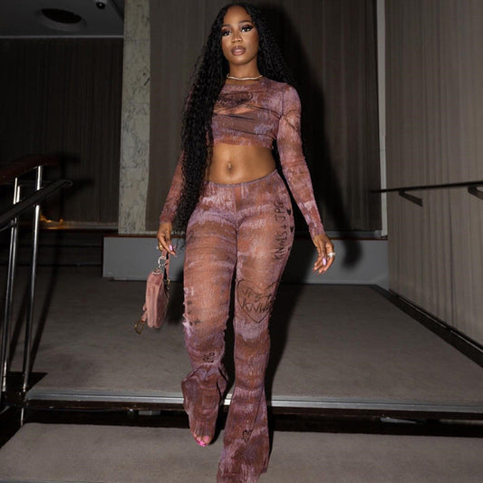 Trendy Casual Two-Piece Set With Slim Fit Crop Top And Long Pants
