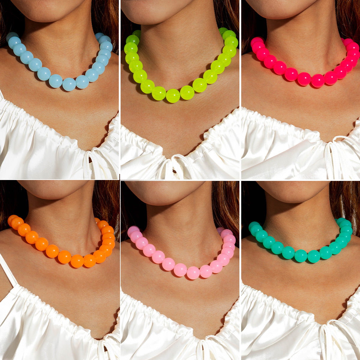 Dopamine Colorful Acrylic Beaded Necklace Trendy Sweet Style