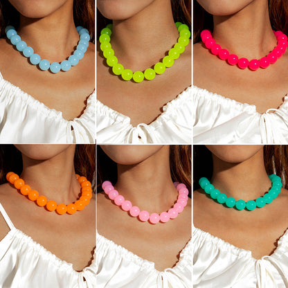 Dopamine Colorful Acrylic Beaded Necklace Trendy Sweet Style