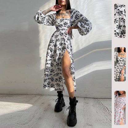 Elegant Floral Backless Midi Dress with Tie