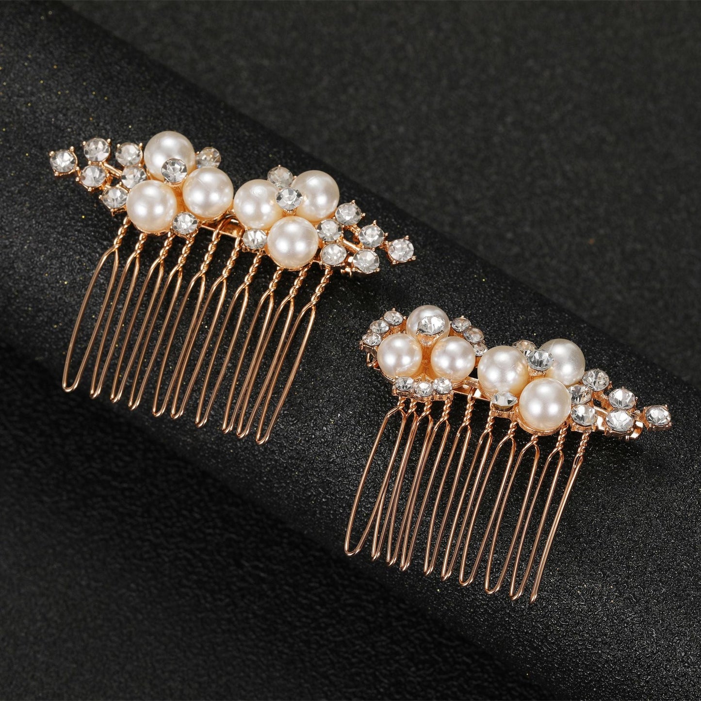 Gold And Silver Floral Hair Combs Set For Weddings