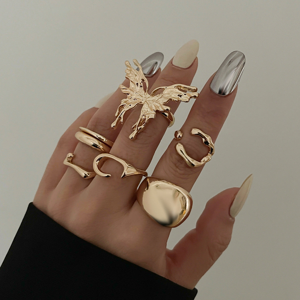 Butterfly Geometric Metal Ring Set Stylish Adjustable Open Rings