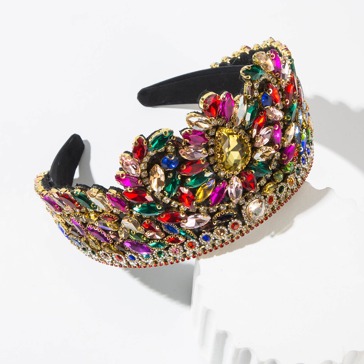 Baroque Style Wide Headband with Crystal Accents