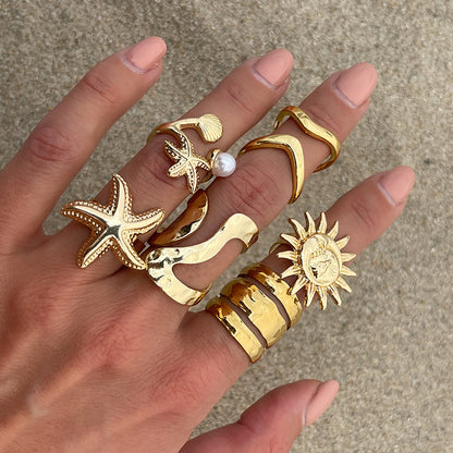 Starfish Shell Metal Ring Set Trendy Fashion Jewelry