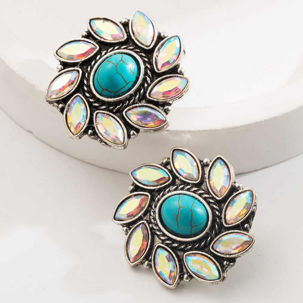 Turquoise Geometric Bohemian Alloy Earrings for Women