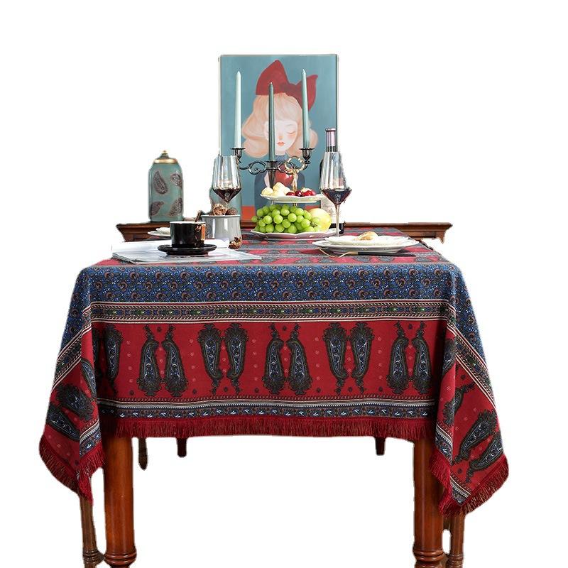 Bohemian Cotton And Linen Printing Table Linen Large Pepper Home Coffee Table Red Tassel Rectangular Tablecloth