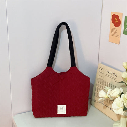 Heart Pattern Quilted Color Block Tote Bag