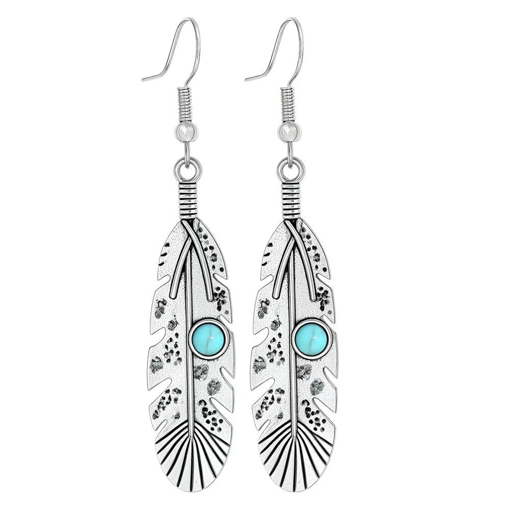 Simple Tribal Flower Teardrop Circle Turquoise Earring Set