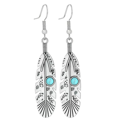 Simple Tribal Flower Teardrop Circle Turquoise Earring Set