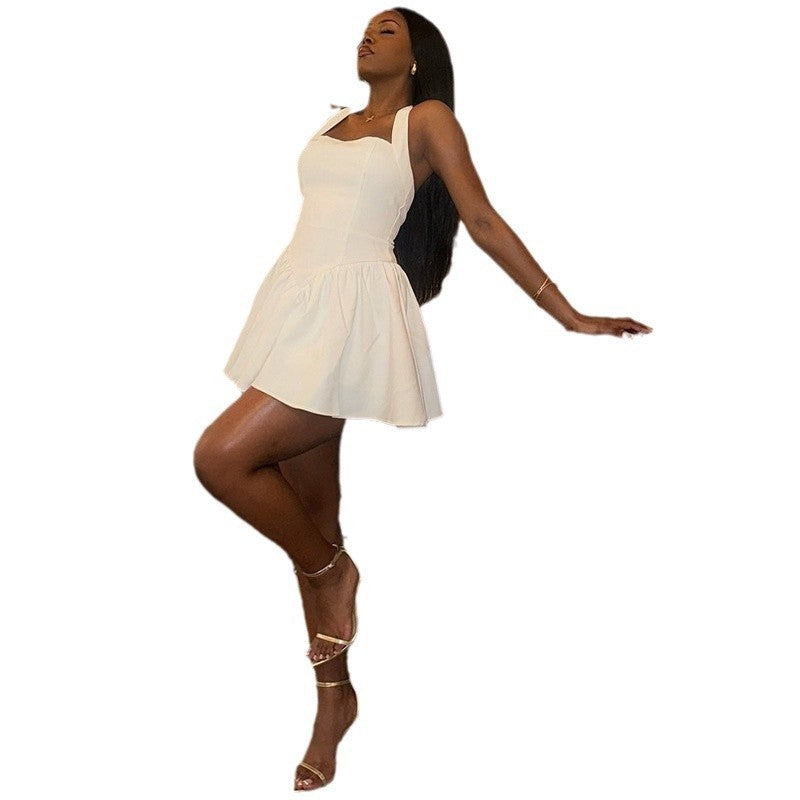 Trendy Casual Solid Color A-Line Dress With Spaghetti Straps