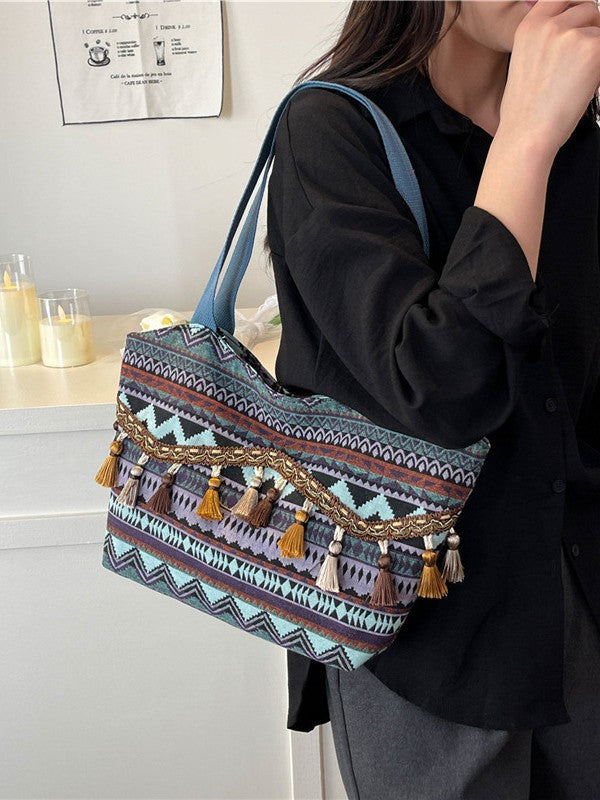 Trendy Ethnic Style Fringe Tote Bag