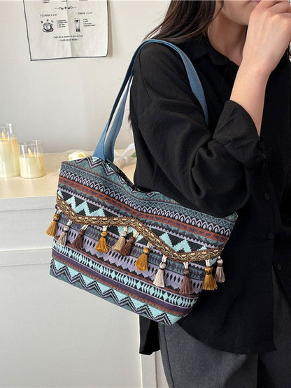 Trendy Ethnic Style Fringe Tote Bag
