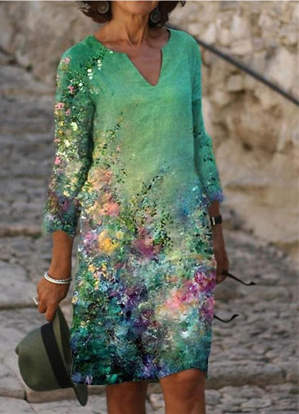 Vintage Style Loose A-Line Print Dress