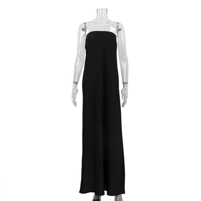 Off-The-Shoulder Backless Satin Maxi Dress