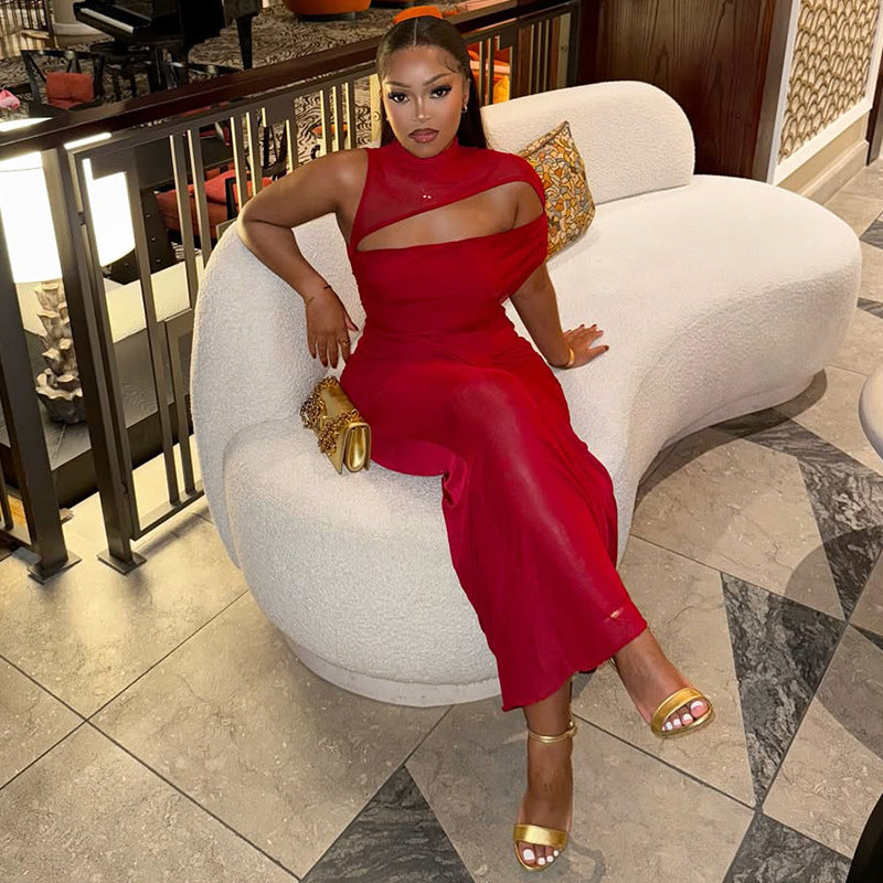 Trendy Solid Color Women鈥檚 Bodycon Asymmetrical Dress