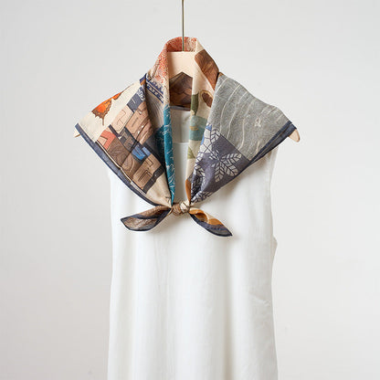 Flower Print Breathable Soft Silk Scarf