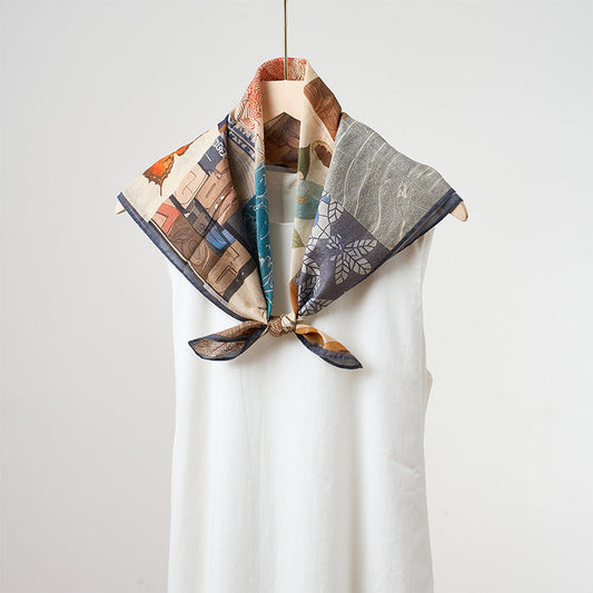 Flower Print Breathable Soft Silk Scarf