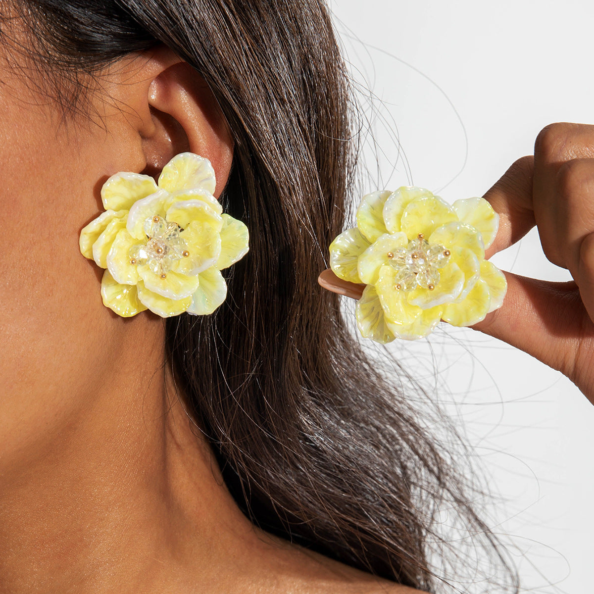 Colorful Resin Flower Petal Earrings Sweet Floral Studs