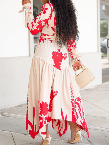Casual Floral Print Long Sleeve A-Line Dress