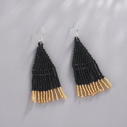 Color Block Beads Tassel Drop Earrings