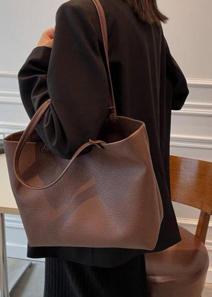 Soft Leather Tote Bag In Beige And Brown