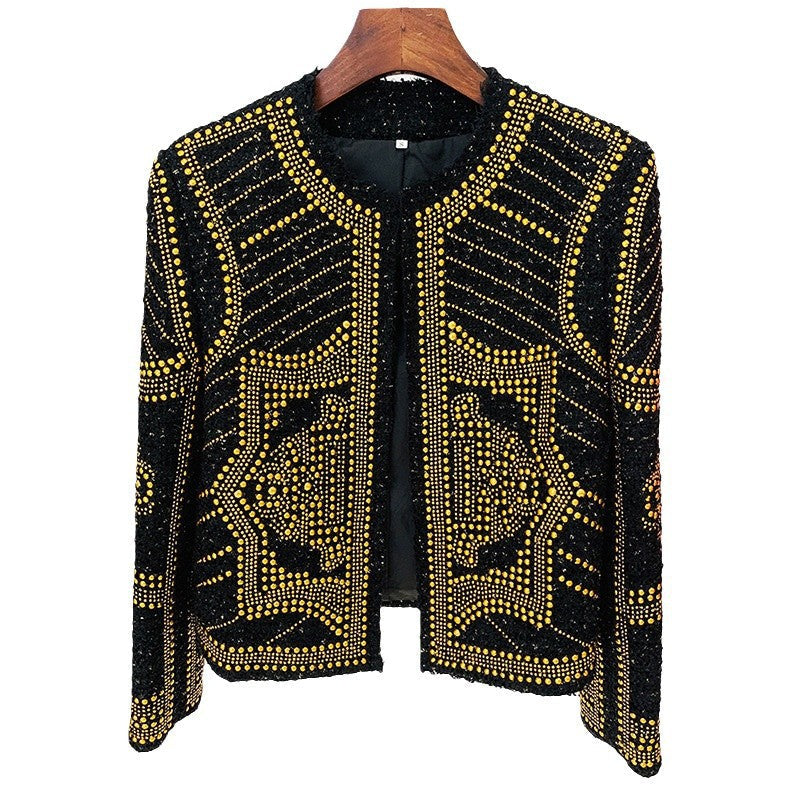 Metal Studded Tweed Jacket Stylish Office Wear