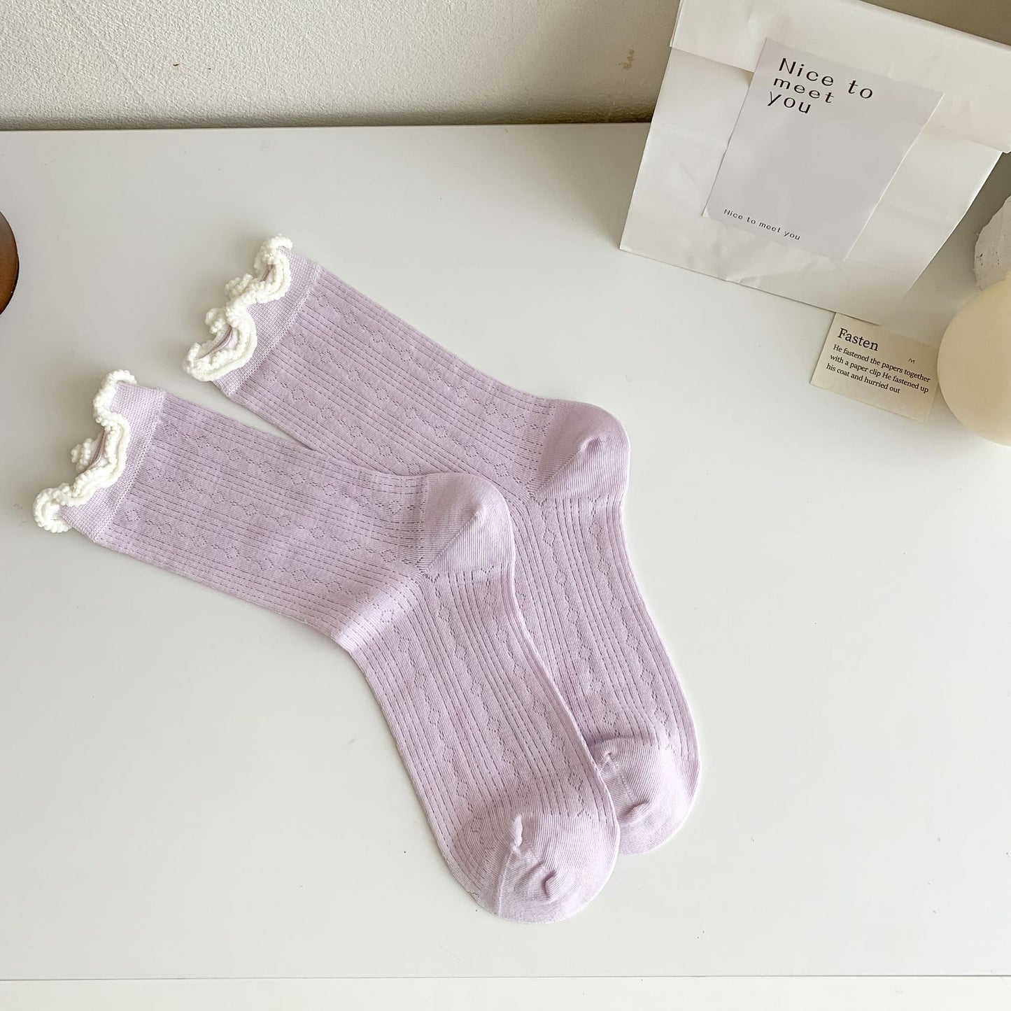 Rufia - Purple Butterfly Floral Sheer Socks